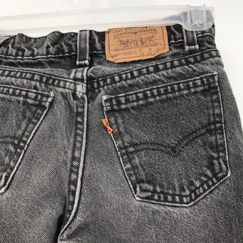 Vintage Orange Tab USA Made Levi's 550 Jeans Black Distressed Youth 10 Reg 23x25 - Picture 3 of 10