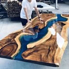 36" x 24" Blue Ocean Epoxy Resin River, Live Edge Coffee Counter Top | Tabletop