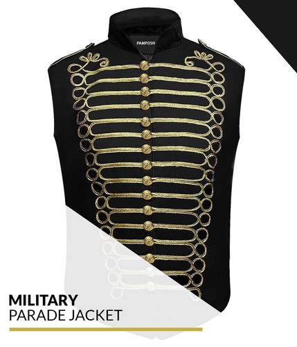 Mens Sleeveless Hussar Jacket Steampunk Military Drummer Lightweight Jackets - Picture 6 of 29