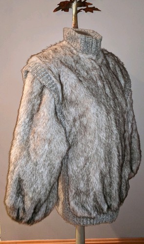 Vintage sportowne faux silver fox fur coat 1960's era USA made chinchilla jacket - Afbeelding 4 van 10