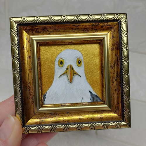 Pintura Gaviota Arte Enmarcado Divertido Gaviota de Mar Pájaro Pequeña Pintura Pájaro Obra de Arte 2x2 - Imagen 3 de 10