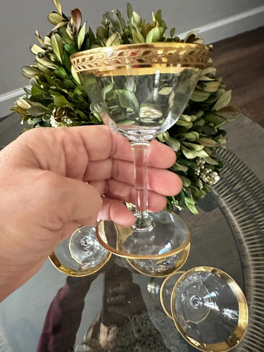 TIFFIN FRANZISKANER Lorbeerblatt Gold verkrustete Optik Kristall Cordial Glas Set 4 - Bild 7 von 7