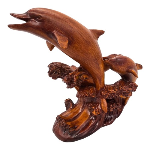 Hand Carved Dolphins Wine Bottle Holder Wood Sculpture Home Decor Men Cave Bar - Bild 6 von 14