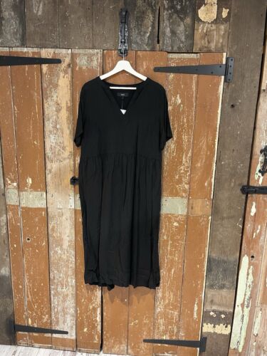 Next Midi Tunika Kleid schwarz Leinenmischung kurzärmelig Essential Freizeit UK 12 neu