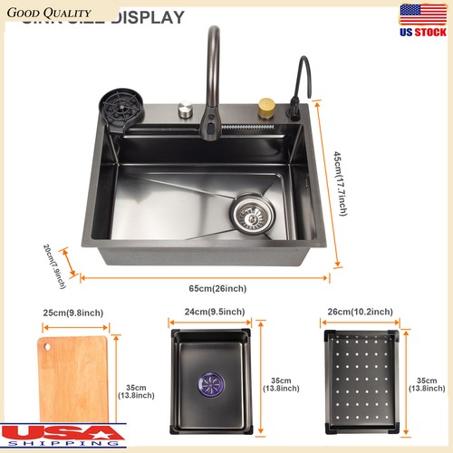 Fregadero de cocina en cascada de acero inoxidable Flying Rain con grifo extraíble - Imagen 2 de 24