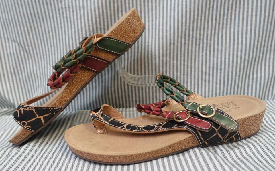 SPRING STEP L'ARTISTE~NEW!!~MULTI-COLOR 'SNALL' BRAIDED STRAPS THONG SANDALS 9M - Image 4 of 4