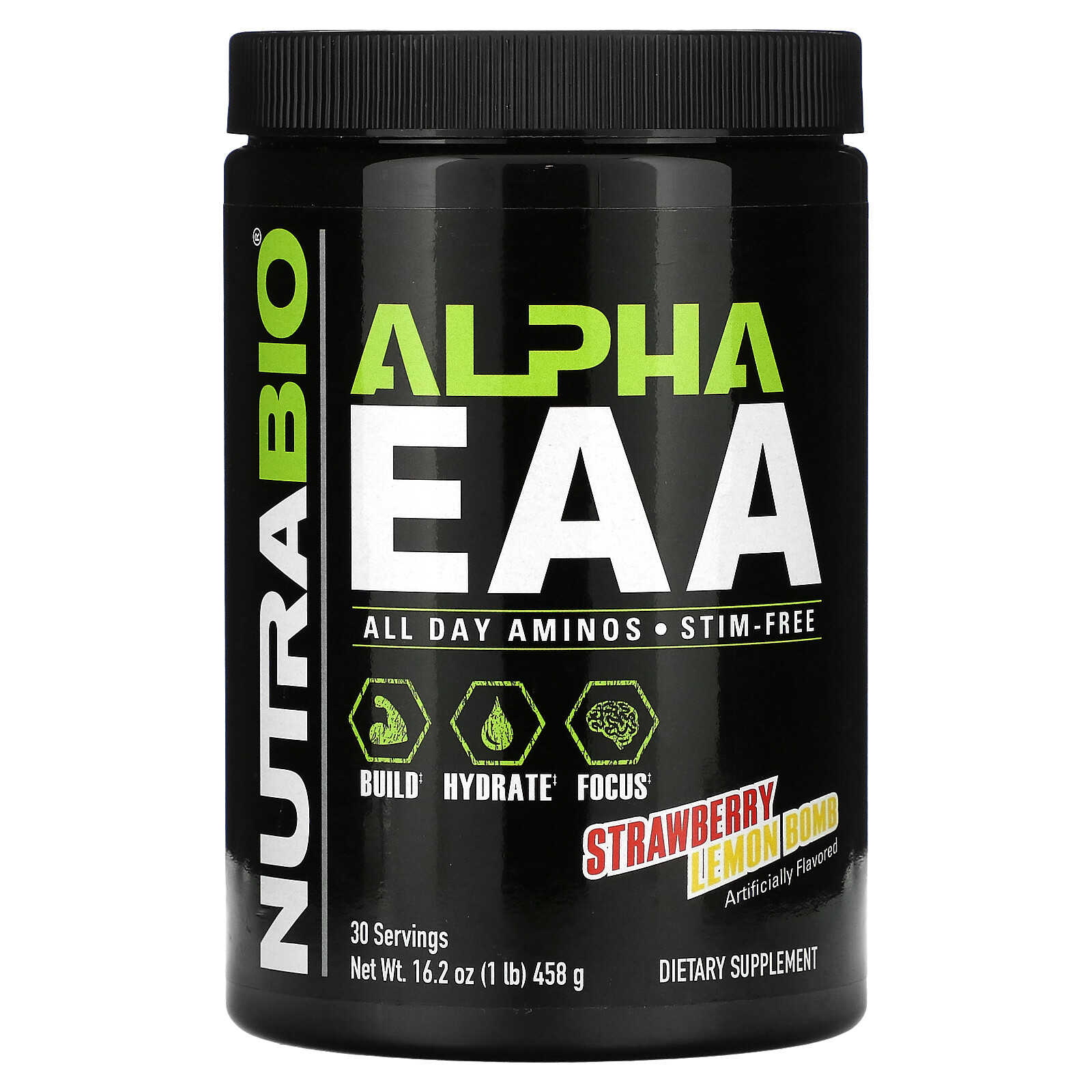 NutraBio Alpha EAA Strawberry Lemon Bomb 30 Servings 1lb Exp 9 