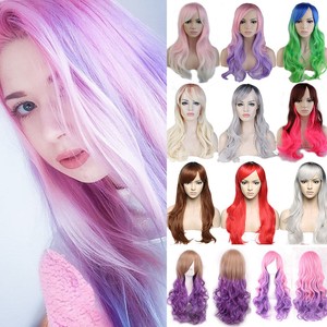 Fashion Pink Purple White Ombre Full Wig Cosplay Halloween Party