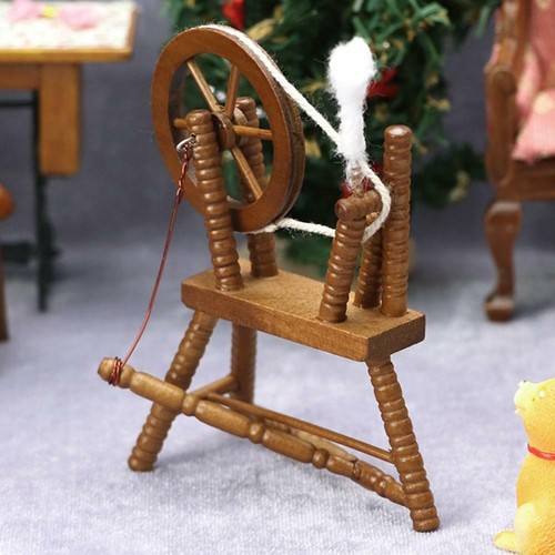 1/12 Scale Dollhouse Miniature Wooden Spinning Wheel Doll Tool Toy Accessories - Bild 10 von 12