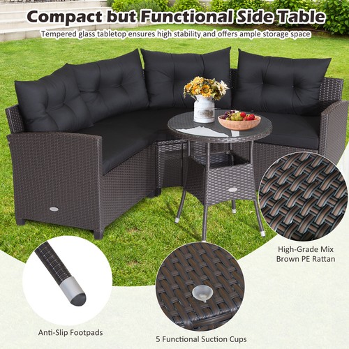 Patiojoy 4PCS Patio Rattan Furniture Set Cushioned Sofa Glass Table Garden Black - Picture 5 of 10