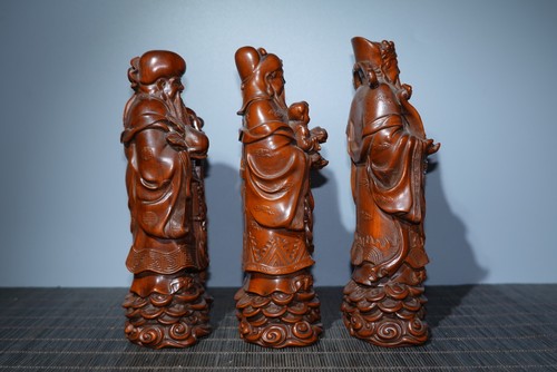 Buddismo da intaglio in legno scatola cinese 3 longevità Dio Fu Lu Shou set statua vita - Foto 4 di 9