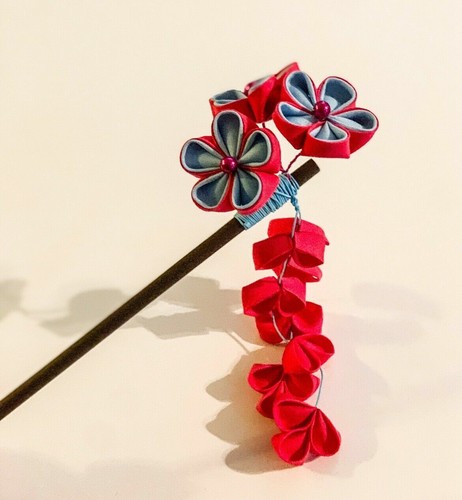1 pc of Japanese Kanzashi Hair Stick Cherry Blossom Design w Pink & Yellow color - Picture 5 of 8