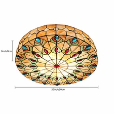 23 Inch Retro Flush Mount Round Ceiling Light Stained Glass Light Ceiling Light