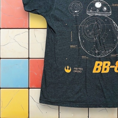 Y2K Star Wars BB-8 Droid Blueprint Tee Grey Sci-Fi Space Movie Shirt Men's M - Picture 3 of 4