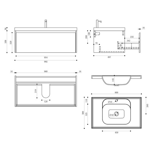 Badmöbel set mineralguss Waschbecken Waschtisch mit Unterschrank Hängend Salerno - Bild 20 von 29