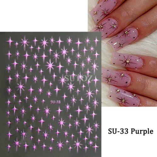 3D Black Gold Silver Star French Tip Nail Stickers Decoration Manicure SU33 NS52 - Picture 12 of 15