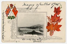 River MAGOG Quebec 1905 Atkinson Bros Patriotic Postcard with Crossed Flags