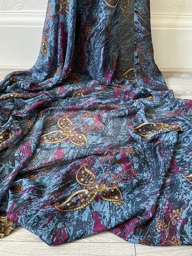 Blue Multicoloured Paisley Floral Print Chiffon Fabric 58'' PRICE PER METER - Picture 2 of 2