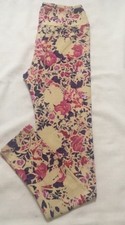 NWT LuLaRoe OS Floral Leggings Pink Purple Roses Cream Background -Major Unicorn