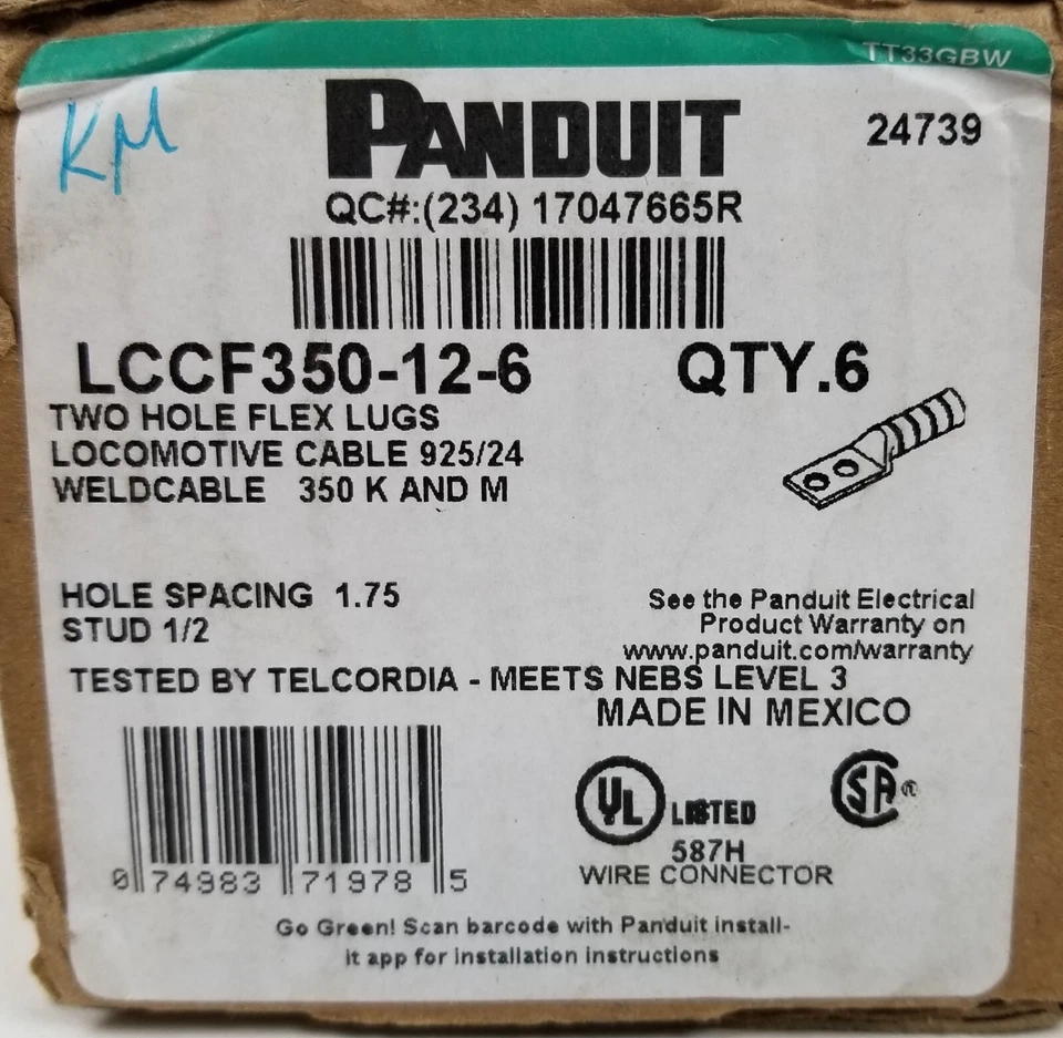 6 Panduit LCCF350-12-6 Two Hole Flex Lugs Blue Compression Connectors Copper NEW - Image 3 of 3