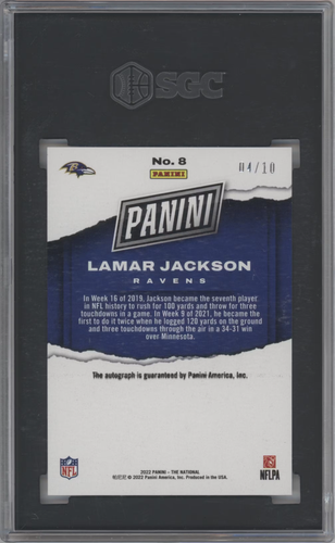 2022 Panini National Lamar Jackson Cracked Ice Auto /10 - Picture 2 of 2