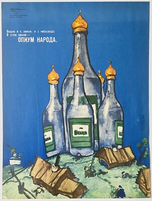 Original Vintage Sowjet UdSSR Anti-Alkohol/Christlich/Religiös Getränk Cool Poster