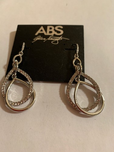 $35  ABS  Allen Schwartz   silver tone pave double teardrop 2-1/4' EARRINGS M692 - Picture 1 of 6
