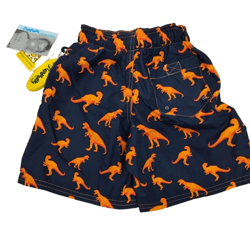 Flapdoodles 4T Boys Polyester Dinosaur Swim Trunks Blue & Orange - Picture 7 of 11