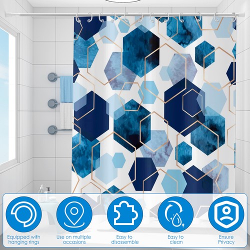 Minimalist Watercolor Geometric Shower Curtain with Hooks and Waterproof elqeQ - Picture 11 of 27