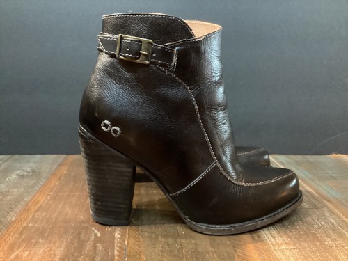 BED STU cobbler series Black Leather side Zip Ankle Boots heels Women's sz 8 - Picture 3 of 9