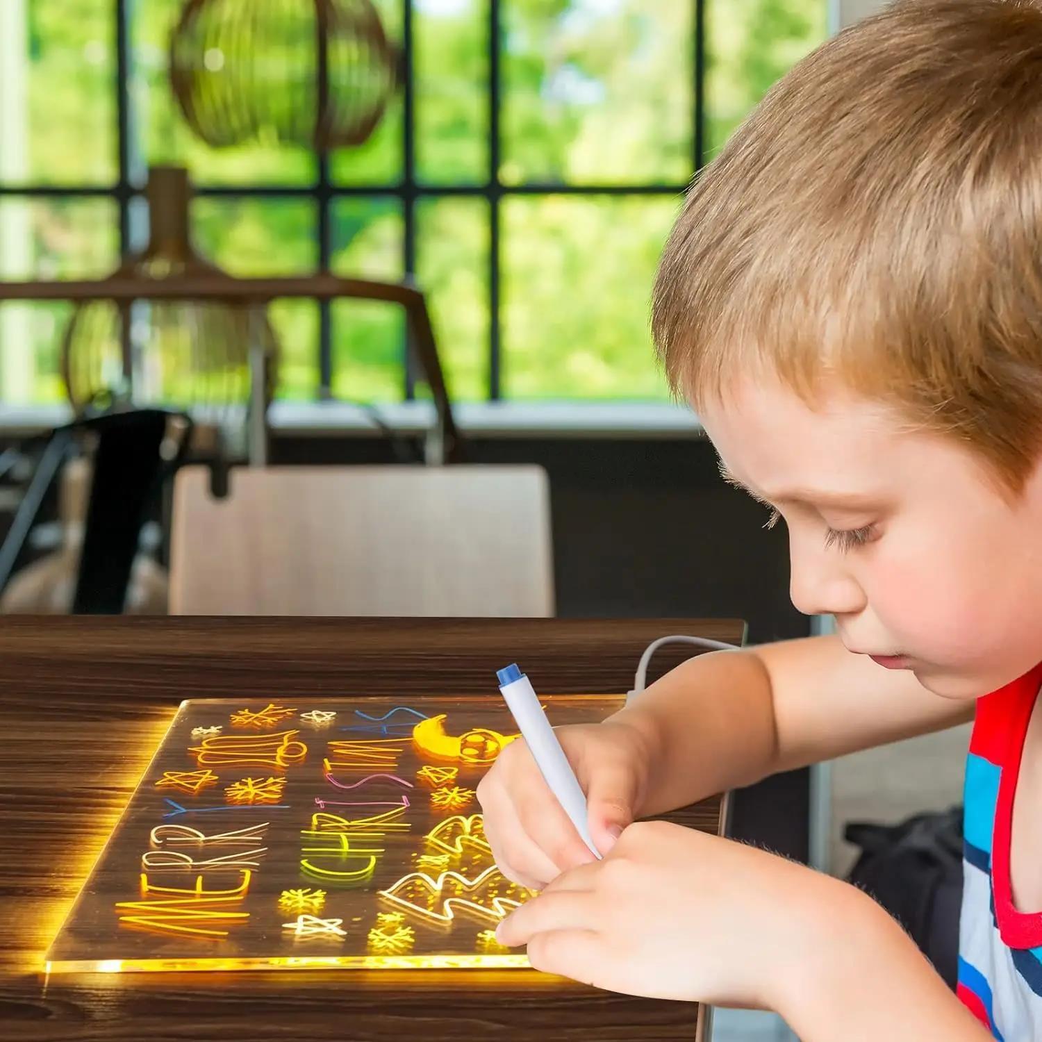 LED Note Board With Colors Acrylic Dry Erase Board With Light Light Up w/ 7 Pens - Picture 8 of 15