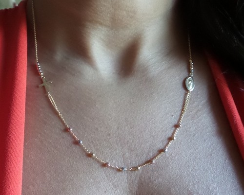 COLLAR CUENTAS ROSARIO ORO AMARILLO 14K 585 ORO SÓLIDO LONGITUD AJUSTABLE - Imagen 4 de 8