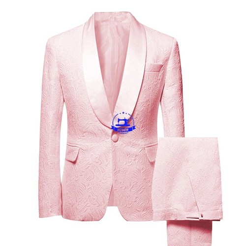 Men's 2 Pieces Business Suit Printed Groomsmen Floral Wedding Tuexdos Suit - Picture 3 of 20