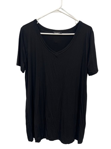 Rae Mode V-Ausschnitt Kurzarm Tunika Oberteil Damen 1X Schwarz T-Shirt Modal Minimalistisch