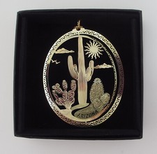 I Love My State Arizona Cactus Brass Ornament Souvenir Black Leatherette Gift...