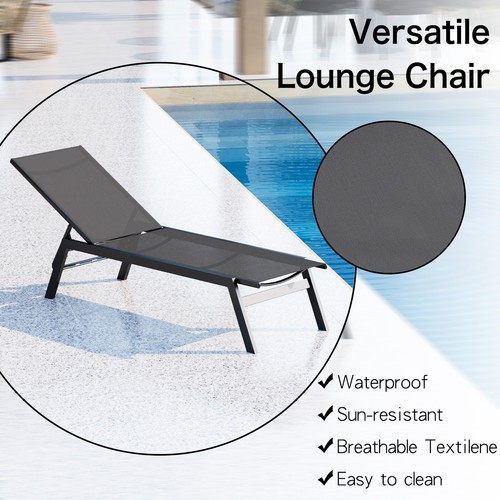 Set of 2 Adjustable Aluminum Patio Lounge Chair Textilene Chaise Recliner - Picture 7 of 11