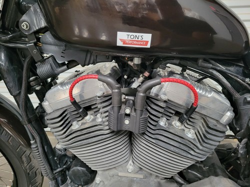 Red Black Cloth 8mm Harley 48 72 883 1200 Sportster Coil Relocation wires 07+ - Picture 3 of 6