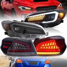 2SetsLED Projector Headlights+Clear Tail Lights For 2015-2021 Subaru WRX/WRX STI