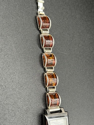 Vintage Time Master 925 Silver & Genuine Amber Quartz Watch - Picture 6 of 13