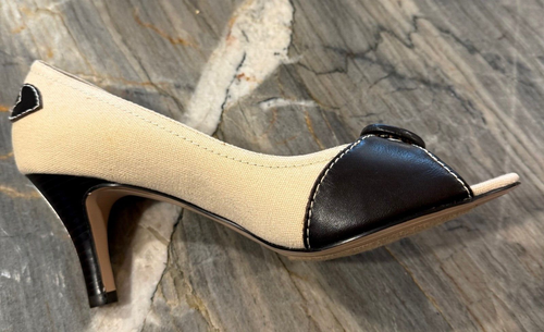 Worthington 2-Tone Beige Canvas; Drk Faux Leather - 3" Heel - SZ 9M - Picture 3 of 4