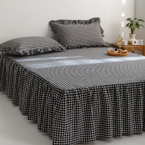 2024 New Bed Skirt Cotton Bed Cover Plaid Style Bedspread Single/Queen/King Size - Picture 14 of 28