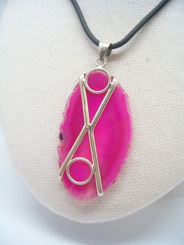 Ciondolo in ARGENTO 925 con AGATA naturale - pendente Pietra Dura fucsia - - Picture 3 of 5