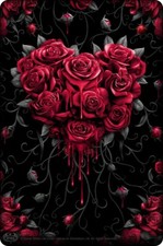 Small Tin Sign: SPIRAL BLEEDING HEART: red roses I love you card gothic gift