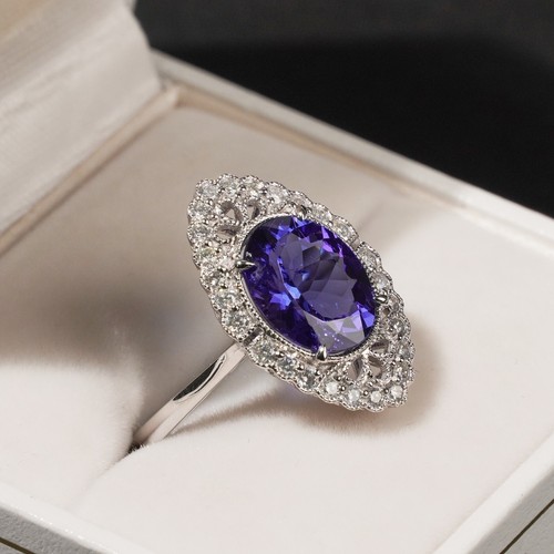 Natural Tanzanite Diamond 3.80ct 950 Platinum Dress Ring Halo Cluster $8k Val - Picture 8 of 10