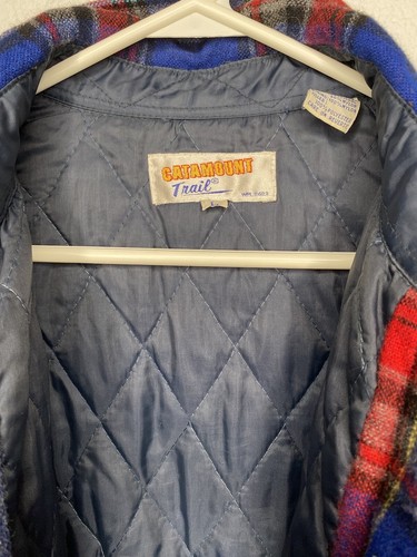 Vintage Mens Plaid Wool Flannel Coat Jacket Large Quilt Lined Shacket Blue Red L - Bild 2 von 20