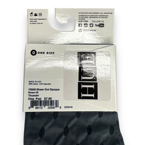 Hue Gray Black Sheer Dot Opaque Knee Hi Socks One Size Fits Most Thunder 2 Pair - Picture 3 of 3
