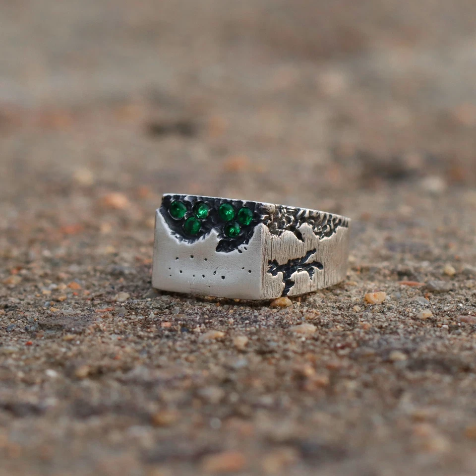 Emerald Men's Ring 925 Sterling Silver Handmade Gemstone Jewelry - Image 3 of 4