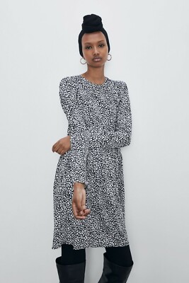 Zara FLOWY PRINTED DRESS-BLACK/WHITE-1165/154-white/black-size L-NWT | eBay