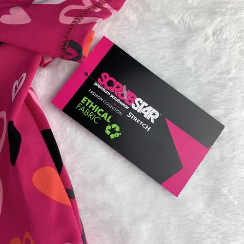 Scrubs Pink Love Hearts Top Ethical Fabric Performance Stretch New Girly - Picture 9 of 12