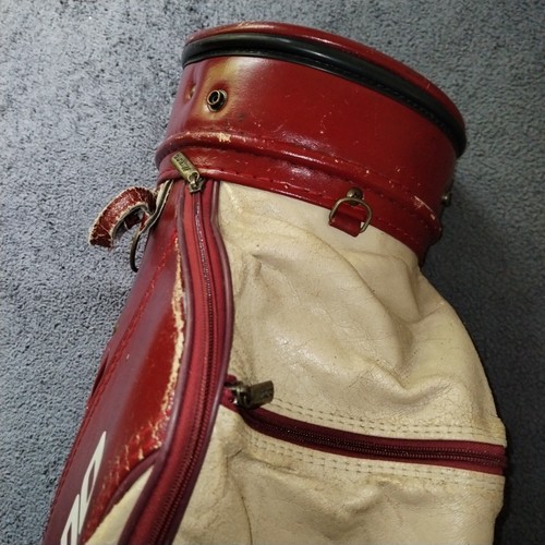 VTG Mizuno Golf Bag Burgundy Leather 6-way Cover Cart Trolley Carry Caddie Strap - Picture 17 of 22